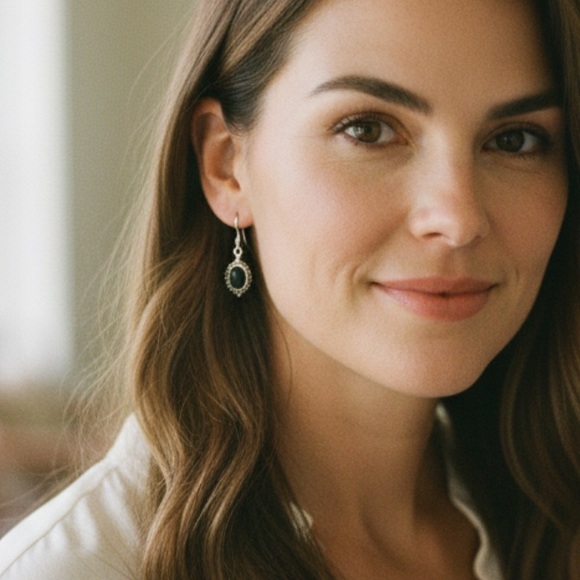 925 Sterling Silver Jewelry - Sterling silver great shape stamped 925 black onyx French wire earrings